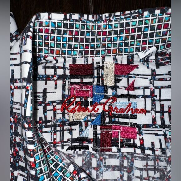 Robert Graham Kirkley Classic Fit Shirt 2XL Abstract Grid Pattern Flip Cuffs - Picture 8 of 16